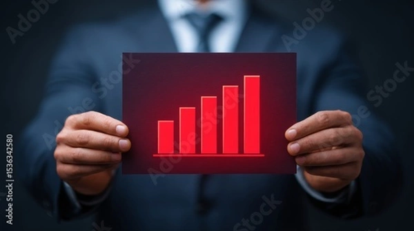 Fototapeta A businessman displays a red graph showing growth and success in the market.