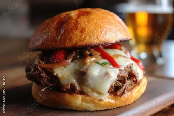 Obraz Philly cheesesteak burger with provolone