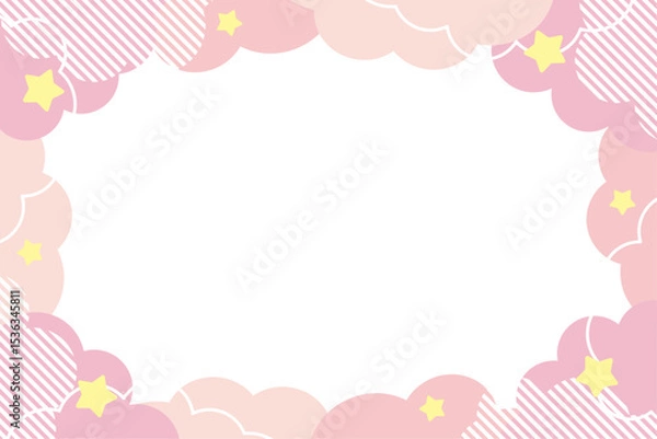 Fototapeta 夢かわ　雲　フレーム　イラスト　ピンク