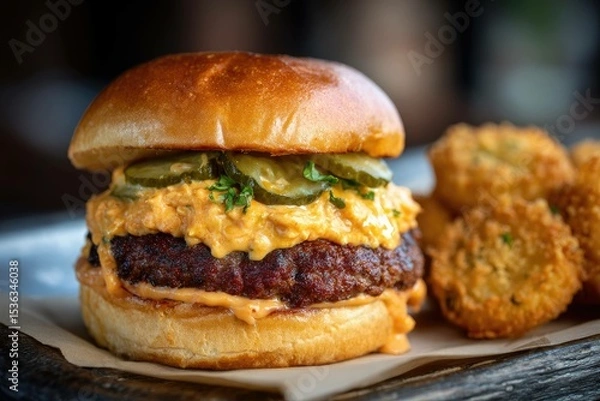Obraz Pimento cheese burger with fried green tomato