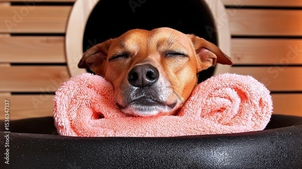 Fototapeta dog spa wellness. Pampered canine sanctuary a haven for pet grooming relaxation and holistic care.