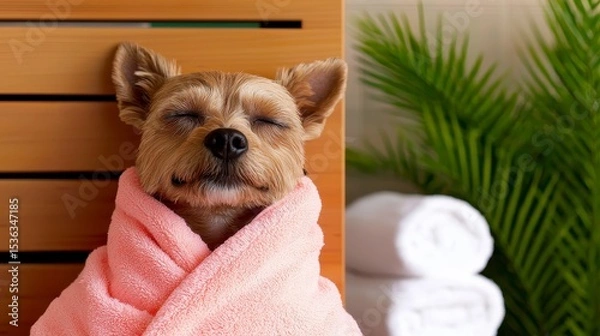Fototapeta dog spa wellness. Pampered canine sanctuary a haven for pet grooming relaxation and holistic care providing a luxurious experience for your furry friend.