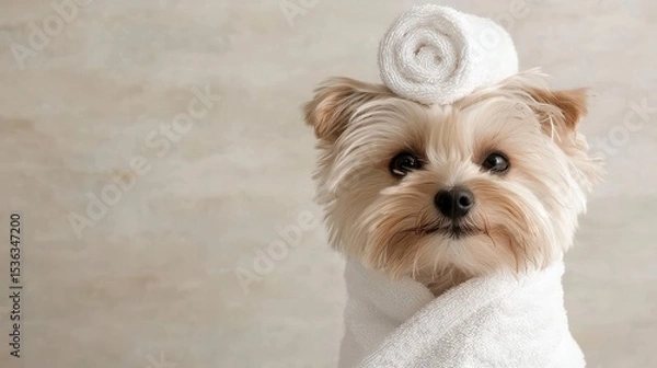Fototapeta dog spa wellness. Pampered canine sanctuary a haven for pet grooming relaxation and holistic care.