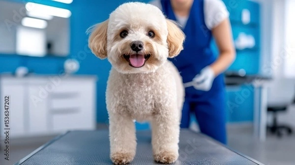 Fototapeta dog spa wellness. Pampered canine sanctuary a haven for pet grooming relaxation and holistic care providing a luxurious experience for your furry friend.