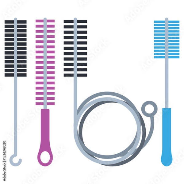 Obraz Cleaning brushes for bottles vector cartoon set isolated on a white background.
