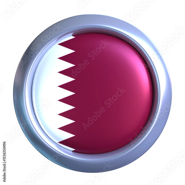 Fototapeta 3D Qatar Flag with circle metallic frame, showcasing national emblem detail in a polished, modern design. Perfect for apps, UI, or educational use
