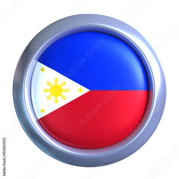 Fototapeta 3D Philippines Flag with circle metallic frame, showcasing national emblem detail in a polished, modern design. Perfect for apps, UI, or educational use