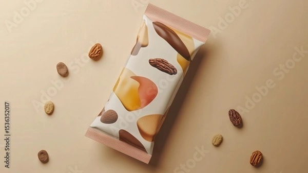 Obraz Sleek Rectangular Snack Packaging Mockup Featuring Trail Mix Design on a Minimalist Background 