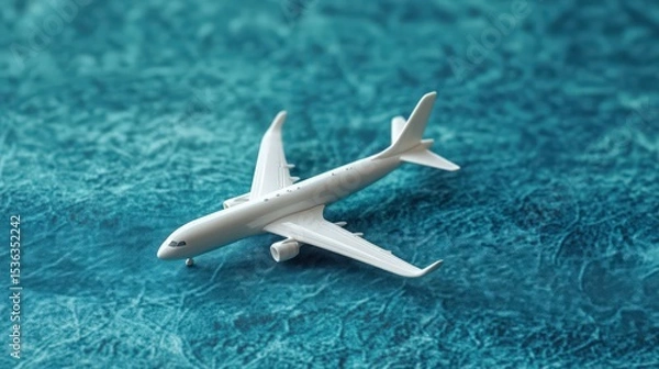 Obraz Small White Aircraft Miniature Placed on a Richly Textured Blue Surface