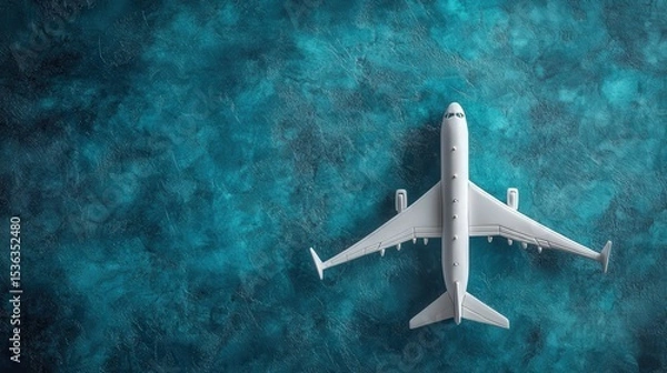 Obraz Small White Aircraft Miniature Placed on a Richly Textured Blue Surface