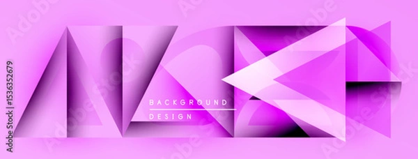 Fototapeta Abstract pink geometric shapes create dynamic background. Modern design features layered triangles, gradients, text elements.