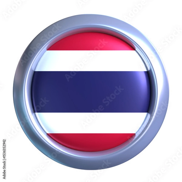 Fototapeta 3D Thailand Flag with circle metallic frame, showcasing national emblem detail in a polished, modern design. Perfect for apps, UI, or educational use