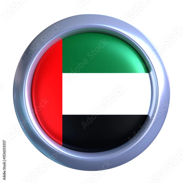 Fototapeta 3D United Arab Emirates Flag with circle metallic frame, showcasing national emblem detail in a polished, modern design. Perfect for apps, UI, or educational use