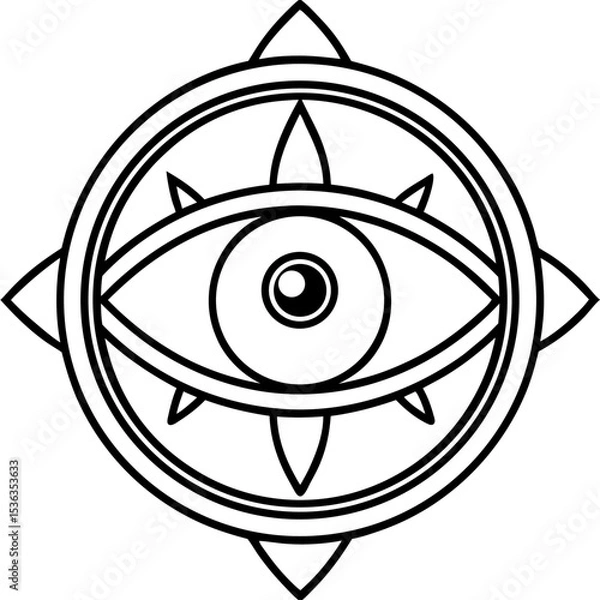 Obraz Evil Eye Brooch line art vector