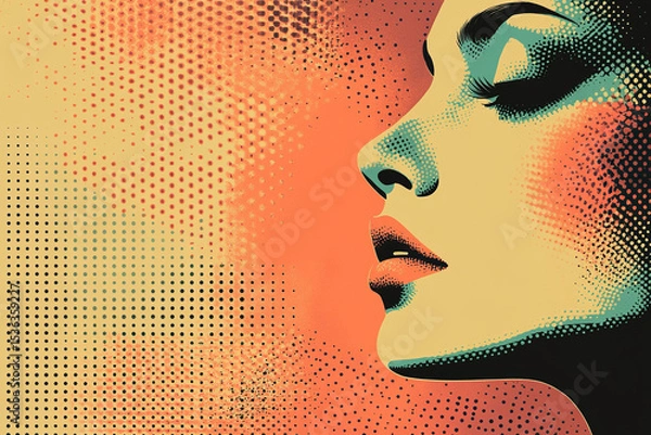 Fototapeta Young woman in pop art style is pensive on a banner with space for text. Banner in pop art style