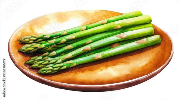 Fototapeta Watercolor painting of asparagus salad on a rustic plate