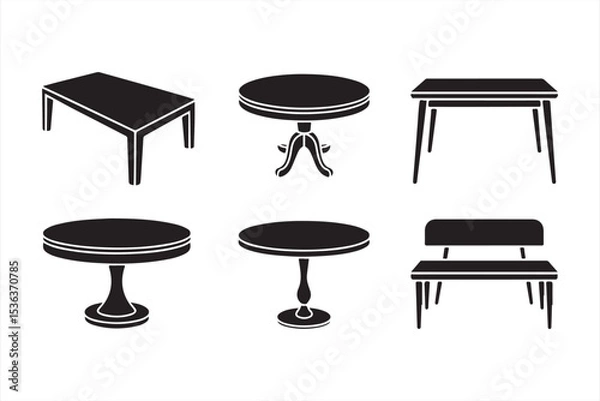 Fototapeta Black Silhouette Table Icons in Clean Vector Styles for Interiors