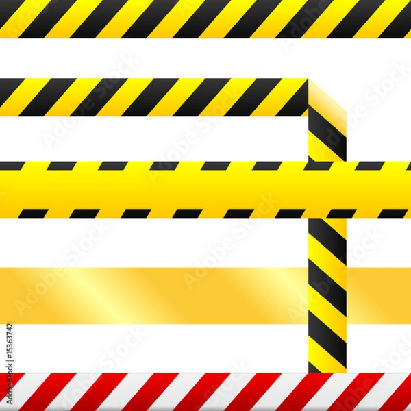 Fototapeta Caution tape and warning signs in seamless vector
