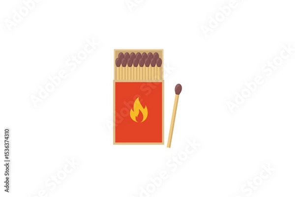 Fototapeta A Simple Illustration Shows An Open Matchbox With Matches And A Flame Icon Beside A Match