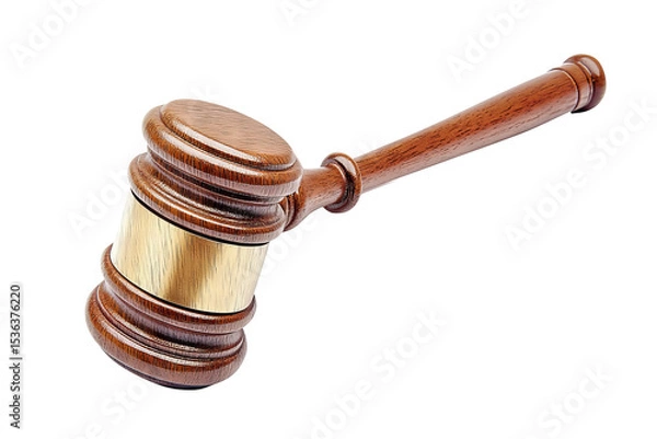 Obraz High-resolution walnut wood gavel isolated on transparent background in PNG format, perfect cutout for legal-themed presentations, courtroom illustrations, and professional graphic design projects