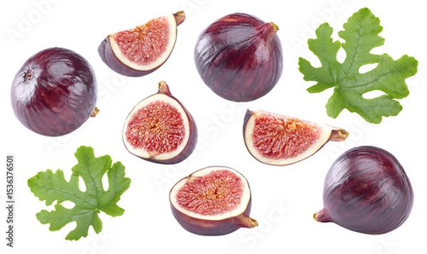 Obraz Fig fruit with green leaf isolated on white background. clipping path