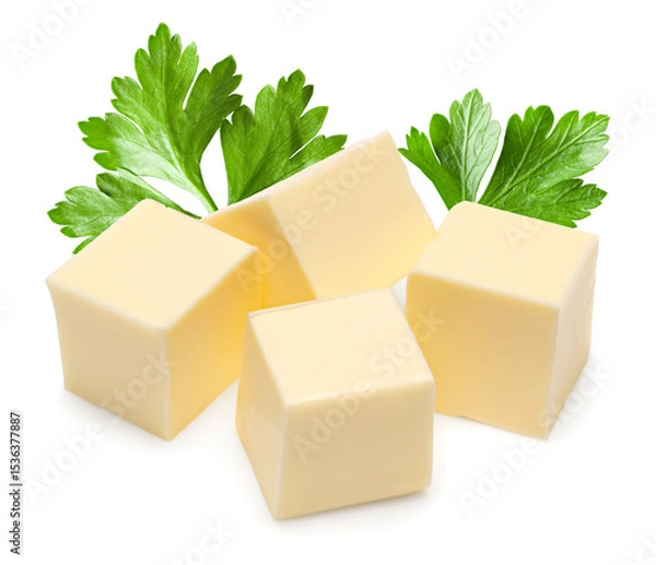 Obraz Pieces of butter isolated on white background. clipping path