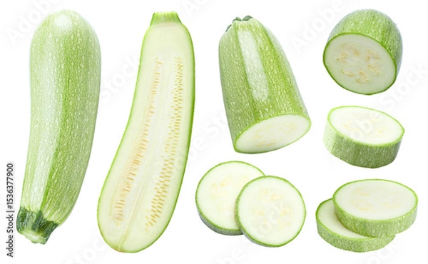Obraz sliced green zucchini or marrow isolated on white background. clipping path