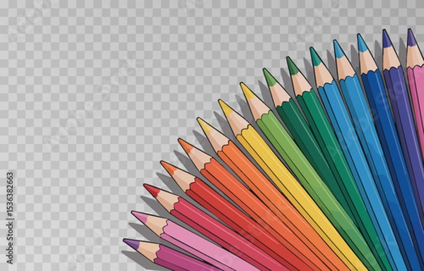 Fototapeta Colorful crayon colored pencil set png. Back to school concept with colorful crayons on isolated transparent background. Vector multicolored pencils illustration.