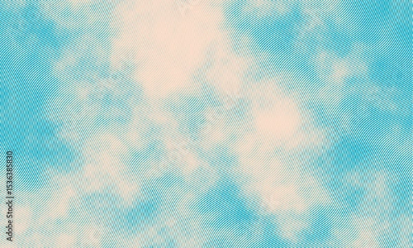 Fototapeta Abstract halftone grunge texture background image. Line art vintage vector background. Blue sky in engraving style.