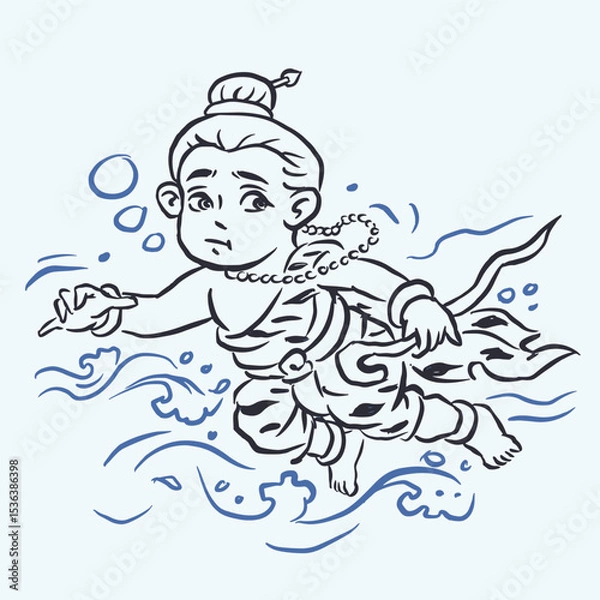 Fototapeta Thai literature characters in the sea vector for illustration card decoration
