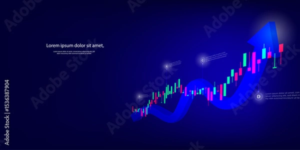 Obraz Stock graphs with arrows on vector background, representing business planning, financial growth, investment strategy, and market trends. Ideal for finance, economics, and corporate visuals.