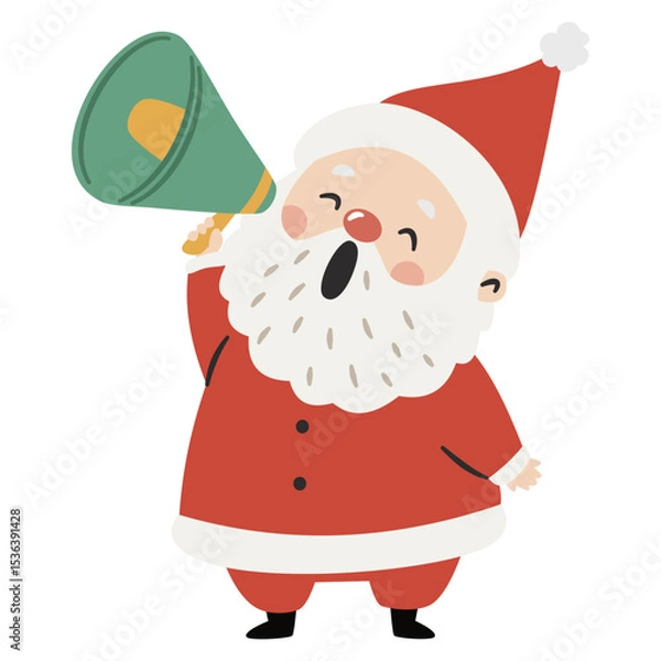 Obraz Cute Santa Claus shouting something into a mouthpiece. Flat vector illustration on white background in simple child style. Vector illustration