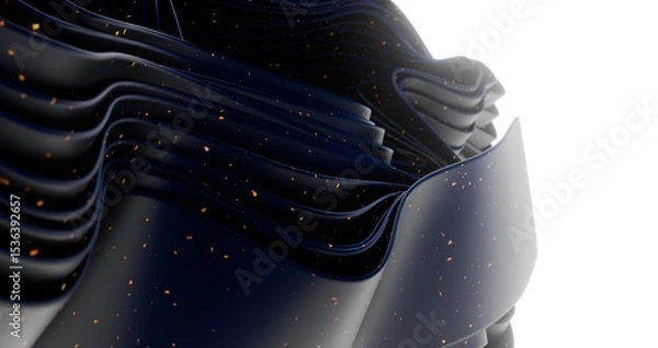 Fototapeta A black ribbon arranged in layers with orange sparks on it
