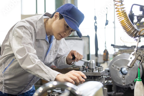 Fototapeta 工場で機械を操作する男性作業員