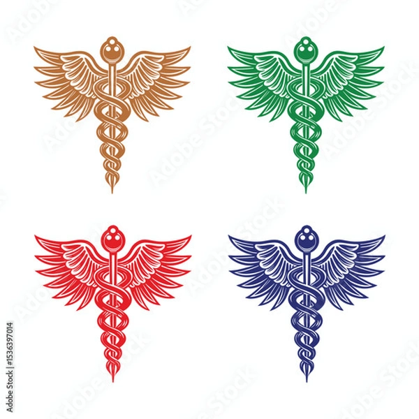 Fototapeta Healthcare and Medicine Icon: Winged Caduceus with Snakes for Professional Design, ai generated	