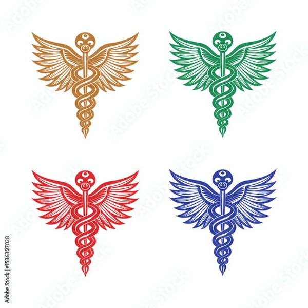 Fototapeta Caduceus Medical Symbol Vector Silhouette for Healthcare and Medicine, Ai generated	