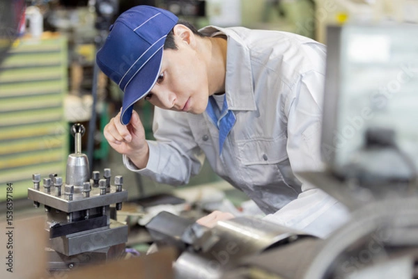 Fototapeta 工場で機械を操作する男性作業員