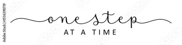 Fototapeta ONE STEP AT A TIME black vector brush calligraphy banner with swashes