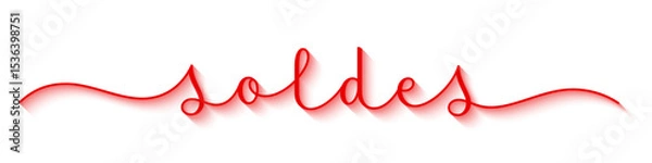 Fototapeta SOLDES (SALE in French) red vector brush calligraphy banner with swashes