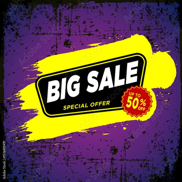 Fototapeta Big sale Discount banner. Special offer sale banner template with grunge background. Sale label and discounts background, Discount Promotion marketing poster design for web and Social.