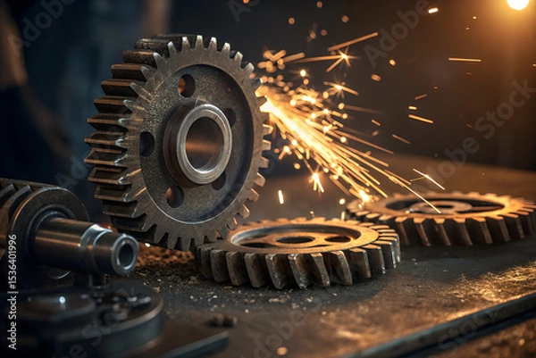 Obraz metal gears with golden lighting