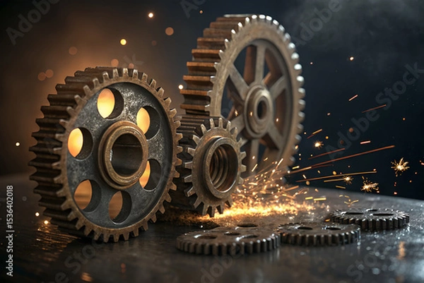 Obraz metal gears with golden lighting