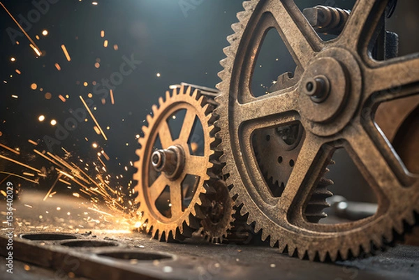 Obraz metal gears with golden lighting