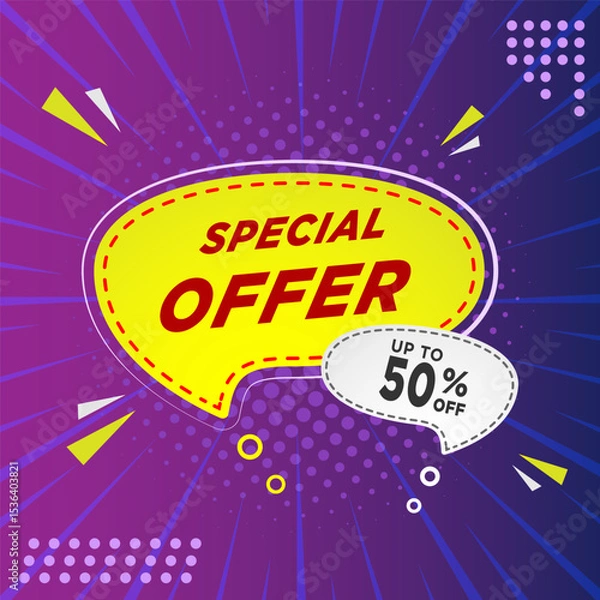 Fototapeta Special offer banner template design with bubble text for web or social media.