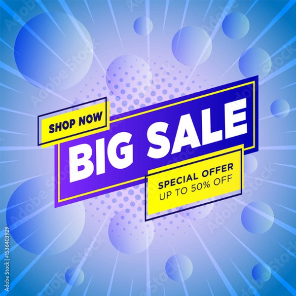 Fototapeta big sale banner template design with 3d bubble background for web or social media.