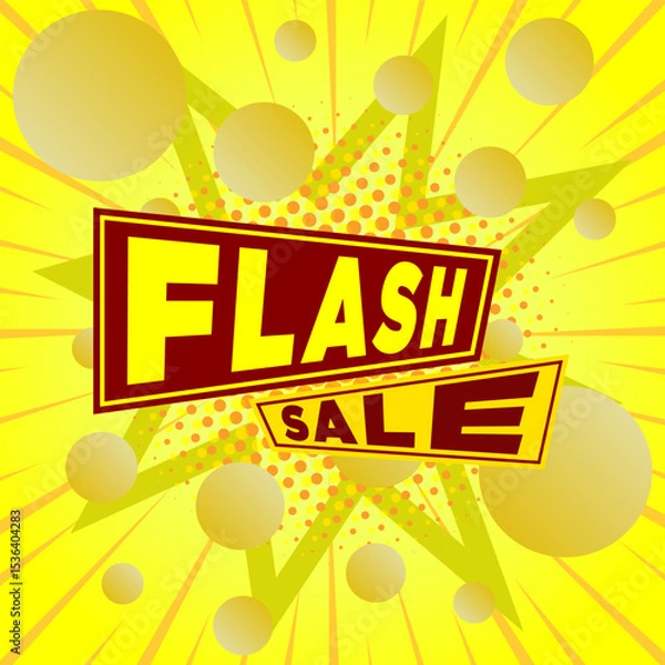 Fototapeta flash sale banner template design with yellow abstract halftone background for web or social media.
