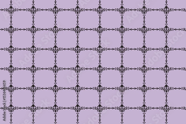 Fototapeta Elegant black and lavender damask seamless pattern