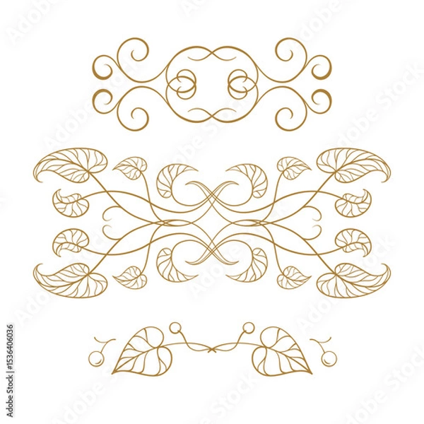 Fototapeta Delicate calligraphy-style swirl frames. Elegant hand-drawn flourishes for design accents and formal stationery.