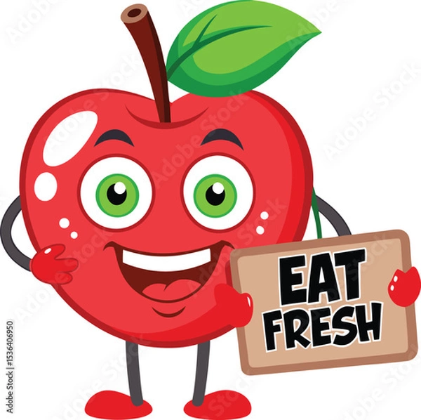 Fototapeta Funny cartoon fruit character with a happy apple smile