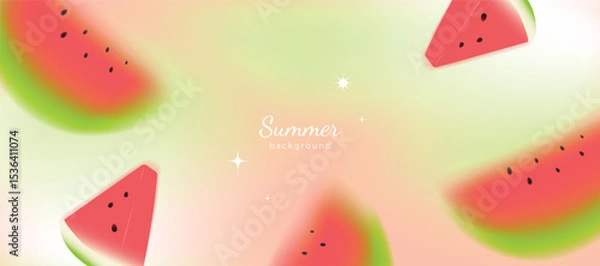 Fototapeta Summer season gradient futuristic art background vector. Modern wallpaper design with watermelon. Illustration design for social media, print, cover, banner, backdrop, packaging, ads.
